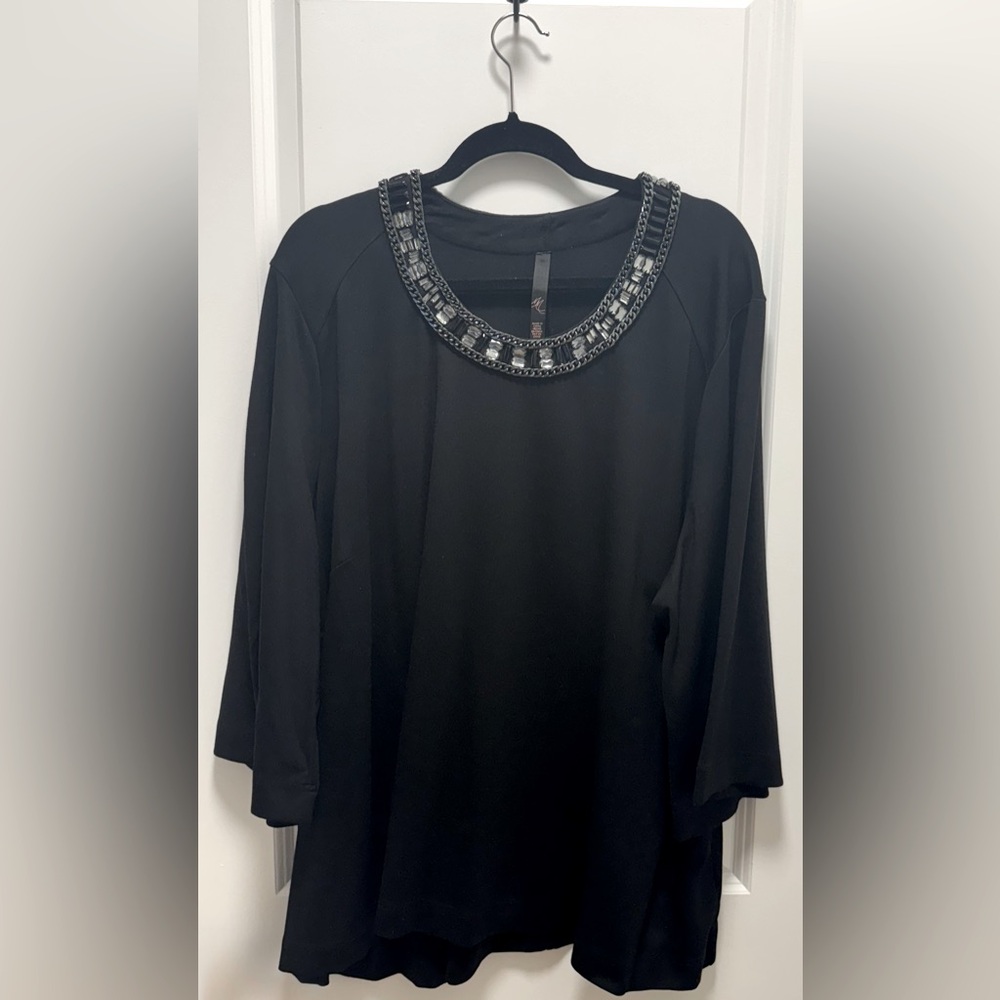 MELISSA McCARTHY black peplum blouse with bejeweled neckline. XXL - Brand New